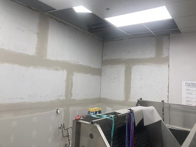 Primed and sealed wall in commercial building