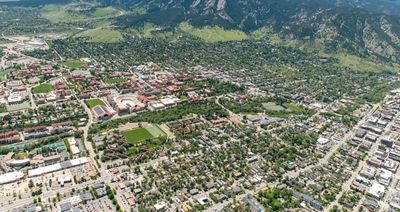Wide aerial photo of Boulder, CO neighborhoods