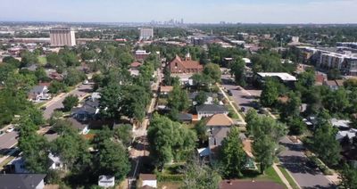 Wide aerial photo of Englewood, CO neighborhoods